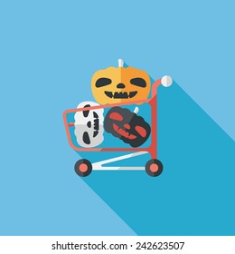 pumpkin shopping flat icon with long shadow,eps10