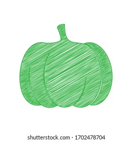 Pumpkin sign. Green scribble Icon with solid contour on white background. Illustration.