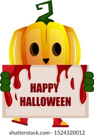 Pumpkin with sign, illustration, vector on white background.