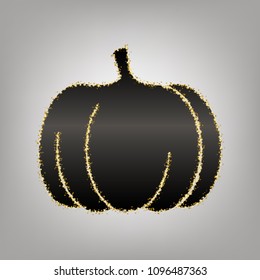 Pumpkin sign. Vector. Blackish icon with golden stars at grayish background.