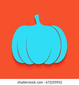 Pumpkin sign. Vector. Blue icon with soft shadow putted down on flamingo background.