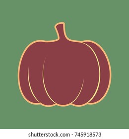 Pumpkin sign. Vector. Cordovan icon and mellow apricot halo with light khaki filled space at russian green background.