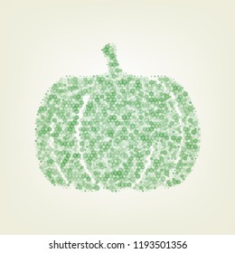 Pumpkin sign. Vector. Green hexagon rastered icon and noised opacity and size at light green background with central light.
