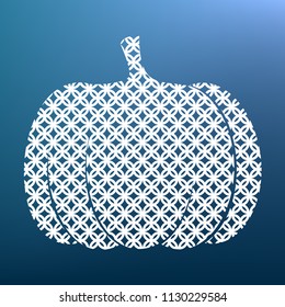 Pumpkin sign. Vector. White textured icon at lapis lazuli gradient background.