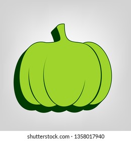 Pumpkin sign. Vector. Yellow green solid icon with dark green external body at light colored background.