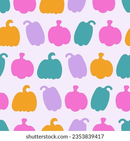 Pumpkin silhouette Halloween seamless pattern. Minimal pink, orange holiday print. Trendy retro vector illustration