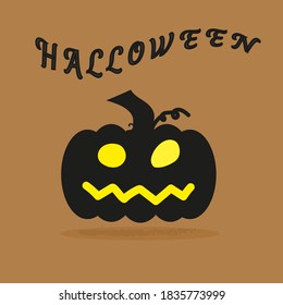 Pumpkin silhouette icon on a orange background. Vector cartoon Illustration halloween pumpkin.