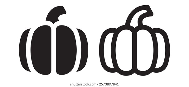 Pumpkin silhouette isolated on white. Autumnal symbolic cartoon illustration for halloween. Thanksgiving seasonal shape for party invitation. Autumn vector image, graphic element for print or poster