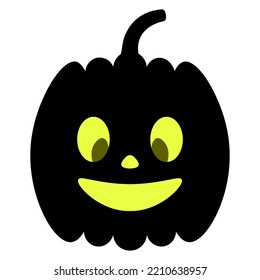 Pumpkin. Silhouette. Laughing facial expression. Vector illustration. Isolated white background. Halloween symbol. Sweet grimace. Jack Lantern. Glowing from within. Idea for web design. All Saints Day