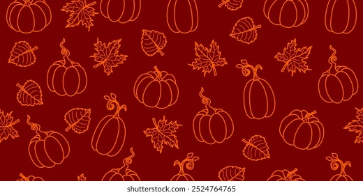 Pumpkin silhouette seamless pattern. Autumn pumpkin background. Falling print harvest vegetables for paper, packaging, design, vector graphics.