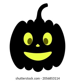 Pumpkin. Silhouette. Smiling facial expression. Vector illustration. Isolated white background. Halloween symbol. Nice grimace. Jack-lantern. Glows from the inside. Idea for web design. All Saints Day