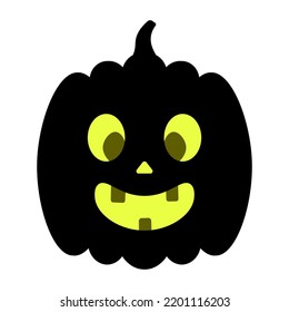 Calabaza. Silhouette. Expresión facial sonriente. Una mueca con dientes. Ilustración vectorial. Fondo blanco aislado. Símbolo de Halloween. Jack Lantern. Brillando desde adentro. 