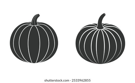 Pumpkin silhouette vector. Pumpkin icon. Autumn vegetable symbol. Thanksgiving pumpkin vector illustration. Orange Halloween decoration concept. October gourd outline and flat sign isolated.