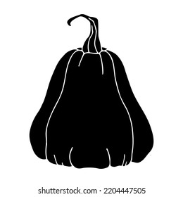 Pumpkin silhouette . Vector illustration. A symbol of Halloween and the October festival. Healthy vegetarian food. An element for packaging, labels, menus, showcases. Isolated on a white background