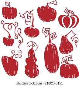 Pumpkin silhouette vector set illustration. Thanksgiving and Halloween Elements.