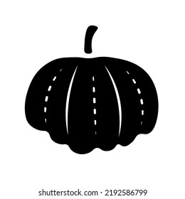 Pumpkin simple black silhouette vector illustration. Doodle pumpkin gourd symbol. Black and white textured icon, logo, ingredient, element, Halloween, harvest item in cartoon style