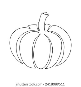 Pumpkin in single line. Hand drawn style. Vector illustration isolated on white. Coloring page.
