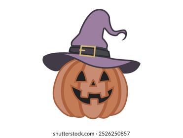 Pumpkin with sinister face and purple witch hat