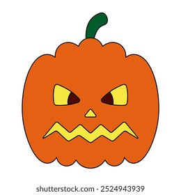 Pumpkin. Sinister facial expression. Orange vegetable. Color vector illustration. Isolated white background. Cartoon style. Halloween symbol. Angry grimace. Idea for web design.