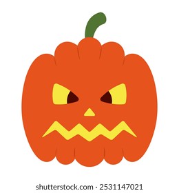 Pumpkin. Sinister facial expression. Orange vegetable. Color vector illustration. Isolated white background. Flat style. Halloween symbol. Angry grimace. Idea for web design.