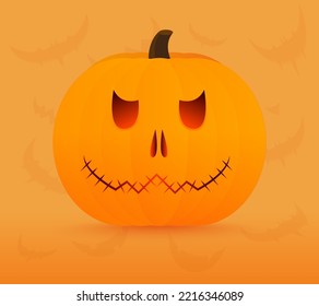 Pumpkin with skeleton face for Halloween. Vector illustration.