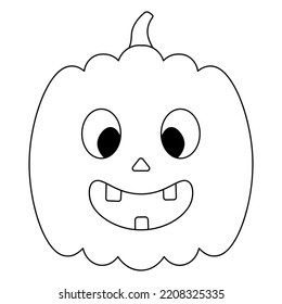 Pumpkin. Sketch. Cute grimace with teeth. Vector illustration. Outline on isolated white background. Doodle style. Coloring book for children. Smiling facial expression. Halloween symbol. 