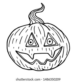 Pumpkin sketch, halloween black outline isolated on white background, vector illustration for design and decoration