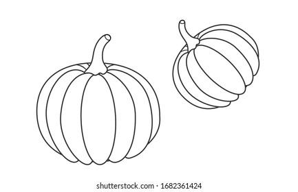 Pumpkin sketch on white background. Silhouette retro icon for print, banner, poster, card. Flat design style. Vector illustration