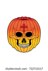 Pumpkin Skull Halloween day. Hand drawing and make graphic vector.