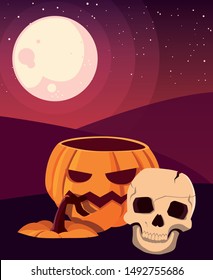 pumpkin and skull happy halloween celebration design