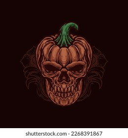 pumpkin skull head illustration design