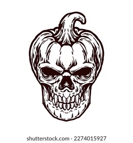 pumpkin skull head line art