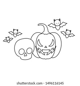 pumpkin with skull and icons halloween