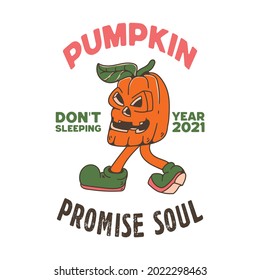 Pumpkin With Skull Illustration Character happy halloween with raven