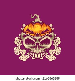 Pumpkin Skull Illustration For Merchandise