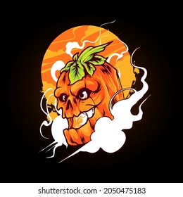 pumpkin skull Illustration premium vector, perfect for t shirt