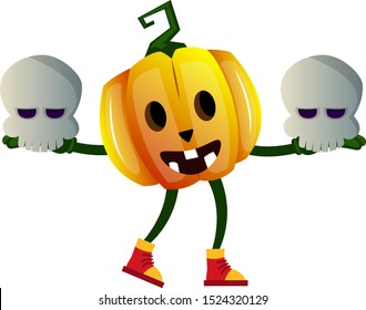 Pumpkin with skulls, illustration, vector on white background.