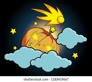 Pumpkin in the sky. Template for Halloween party