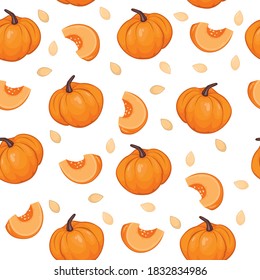 Pumpkin, pumpkin slice, pumpkin seeds and pumpkin pattern
