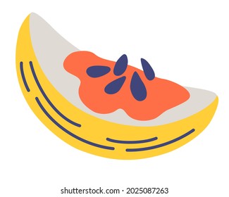 Pumpkin slice. Single slice of the tasty pumpkin. Colorful seasonal vegetable. Ingredient for cooking. Simple hand drawn vector illustration isolated on white background