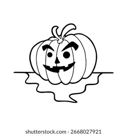 Pumpkin with Smile Expression Carving Doodle Line Art
