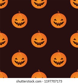 Pumpkin with smile face. Seamless vector pattern