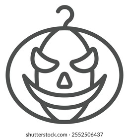 Ícone de linha de sorriso de abóbora, conceito de halloween. Gráficos vetoriais. Sinal de legumes assustador no fundo branco, ícone de estilo de contorno para design móvel ou web