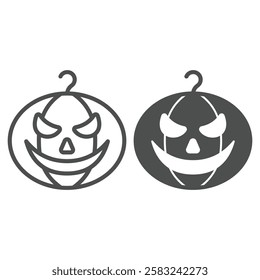 Pumpkin smile line and solid icon, halloween concept. Vector graphics. Scary vegetable sign on white background, outline style icon for mobile or web design