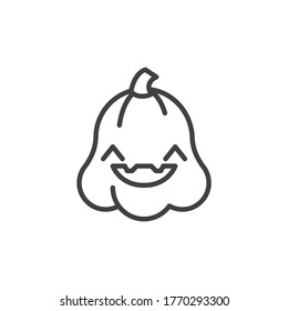 Pumpkin smiley face line icon. linear style sign for mobile concept and web design. Laughing pumpkin outline vector icon. Symbol, logo illustration. Vector graphics