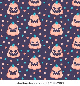 Patrón de iconos de la sonrisa de calabaza. Feliz calabaza de Halloween sin costura. Ilustración vectorial de patrones sin soldadura