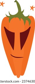 Pumpkin with smiling face drawn in a cute cartoon style.