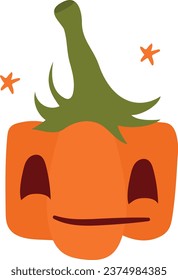 Pumpkin with smiling face drawn in a cute cartoon style.