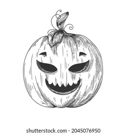 Pumpkin with a smiling face. Halloween pumpkin. Happy Halloween! Vector illustration.