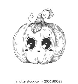 Pumpkin with a smiling face. Halloween pumpkin. Happy Halloween! Vector illustration.